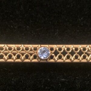 EDWARDIAN VICTORIAN 10K GOLD FILIGREE BAR PIN BROOCH ROUND SAPPHIRE GEM